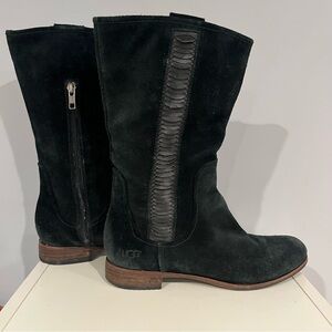 UGG Black Suede Leather Boots Real Sheepskin Women’s Size 7